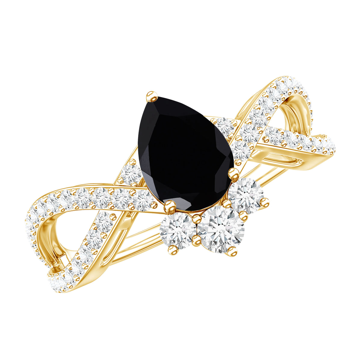 1 Carat Pear Shaped Black Onyx Designer Engagement Ring with Diamond AAA - Rosec Jewels