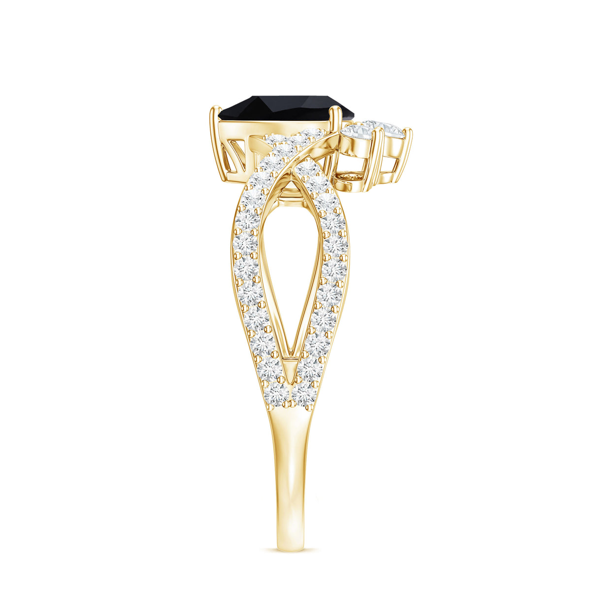 1 Carat Pear Shaped Black Onyx Designer Engagement Ring with Diamond AAA - Rosec Jewels