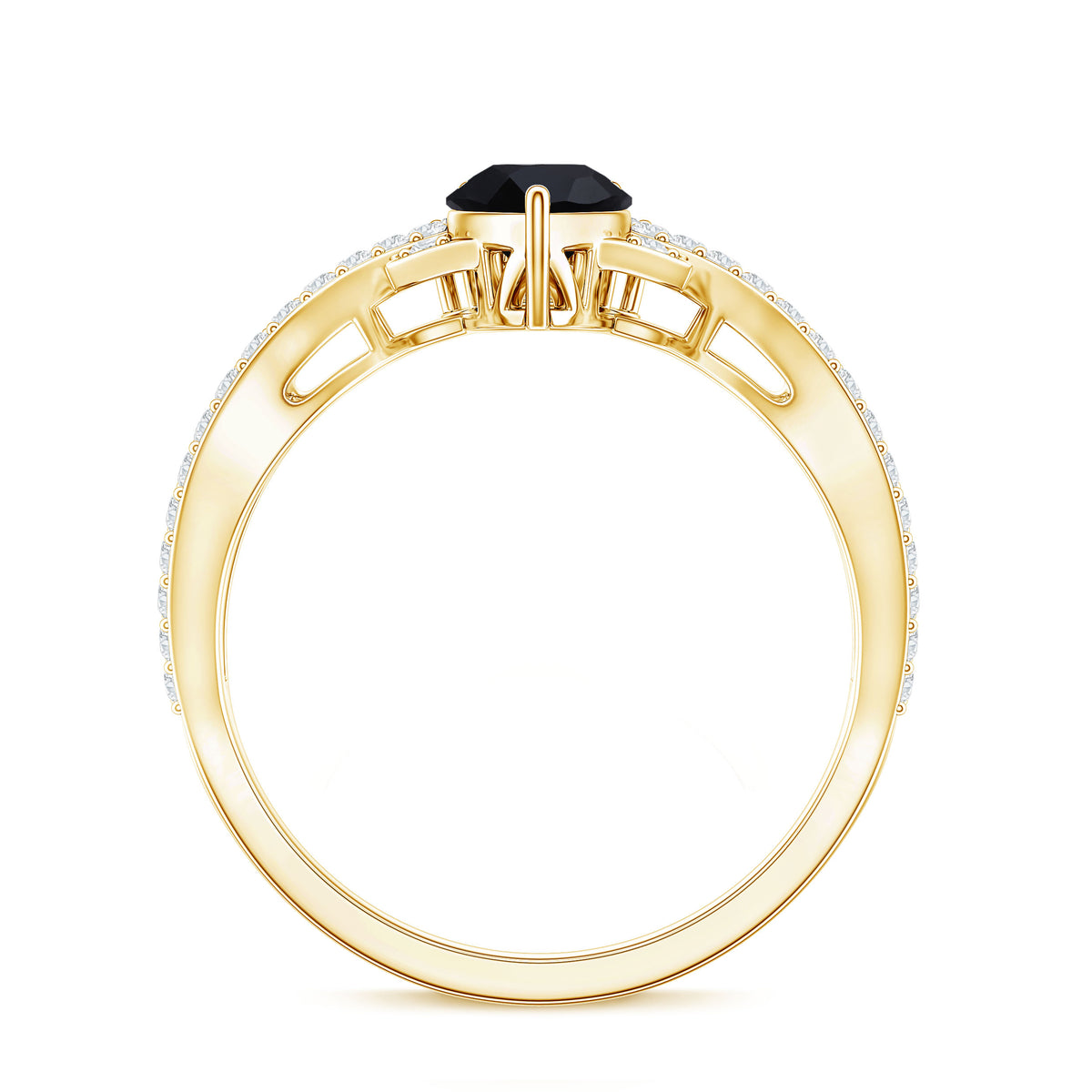 1 Carat Pear Shaped Black Onyx Designer Engagement Ring with Diamond AAA - Rosec Jewels