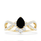 1 Carat Pear Shaped Black Onyx Designer Engagement Ring with Diamond AAA - Rosec Jewels