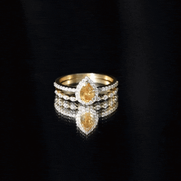 Rosec Jewels-Real 0.6 Carat Citrine Teardrop Bridal Ring Set with Diamond