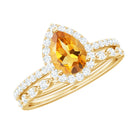 Real 0.6 Carat Citrine Teardrop Bridal Ring Set with Diamond AAA - Rosec Jewels