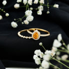 Real 0.6 Carat Citrine Teardrop Bridal Ring Set with Diamond AAA - Rosec Jewels