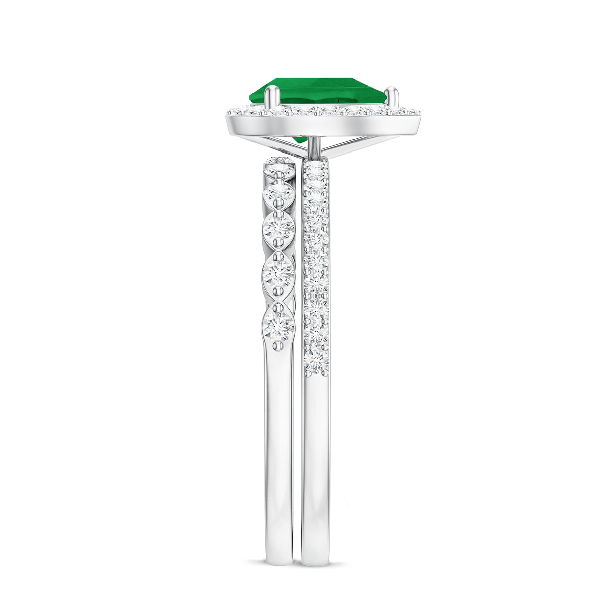 Natural Emerald Diamond Teardrop Engagement Ring and Wedding Band Set AAA - Rosec Jewels