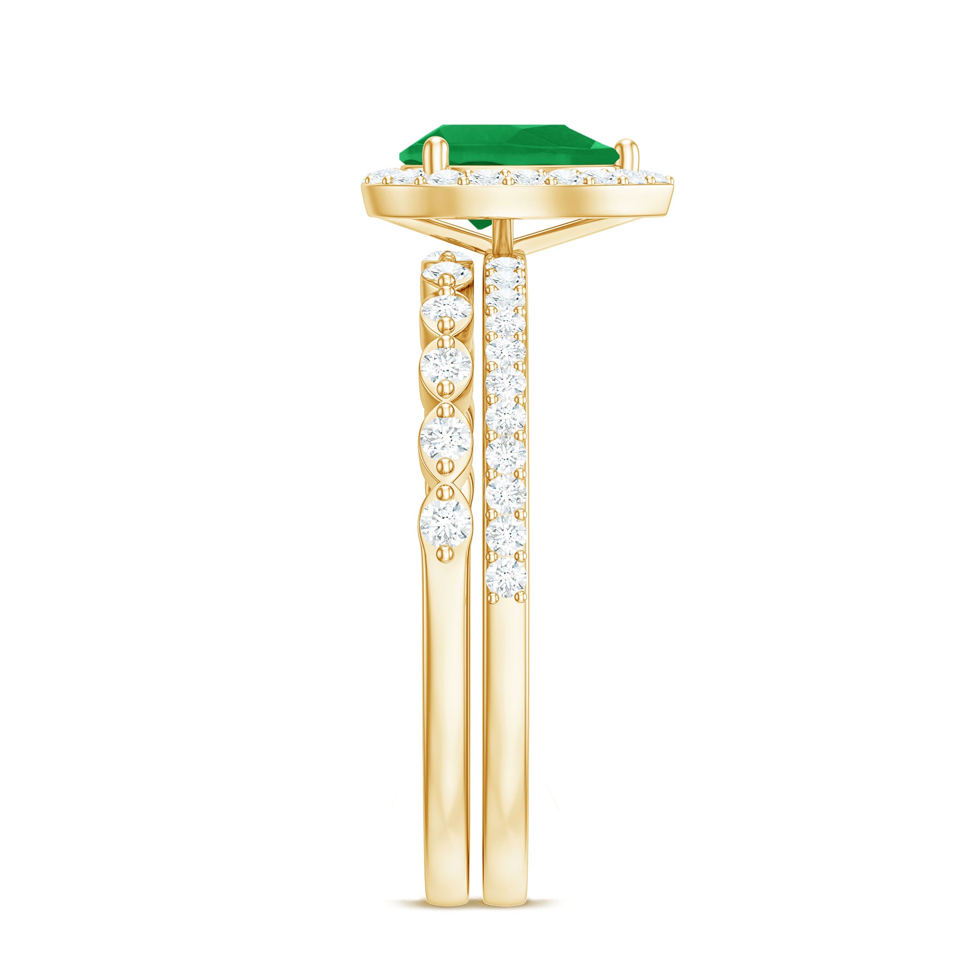 Rosec Jewels-Natural Emerald Diamond Teardrop Engagement Ring and Wedding Band Set