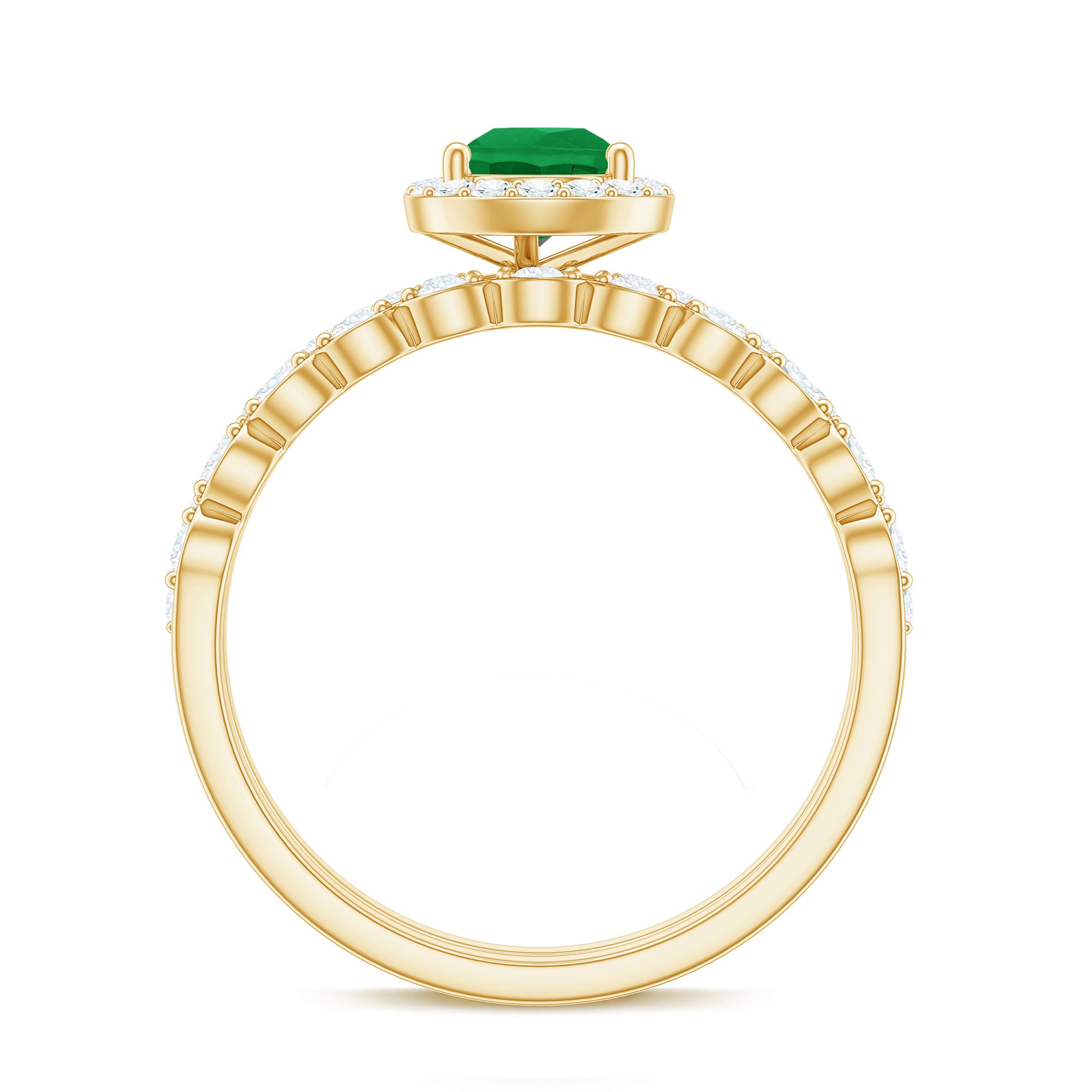 Rosec Jewels-Natural Emerald Diamond Teardrop Engagement Ring and Wedding Band Set