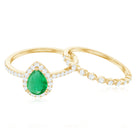 Rosec Jewels-Natural Emerald Diamond Teardrop Engagement Ring and Wedding Band Set