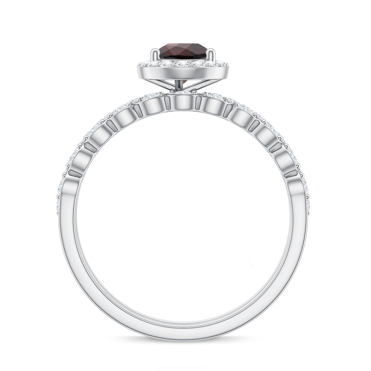Natural 0.8 Carat Pear Shape Garnet Wedding Engagement Ring Set of 2 AAA - Rosec Jewels