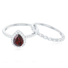 Rosec Jewels-Natural 5X7mm Pear Shape Garnet Wedding Engagement Ring Set of 2