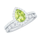 Natural 1 Carat Pear Shape Peridot Wedding Bridal Ring Set with Diamond AAA - Rosec Jewels