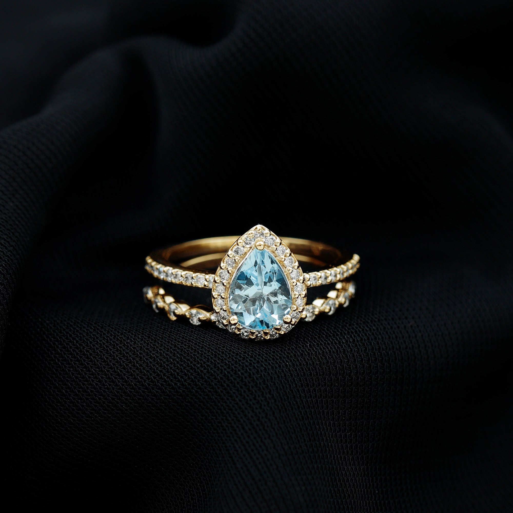 Rosec Jewels-Genuine 1 Carat Aquamarine Bridal Ring Set with Diamond