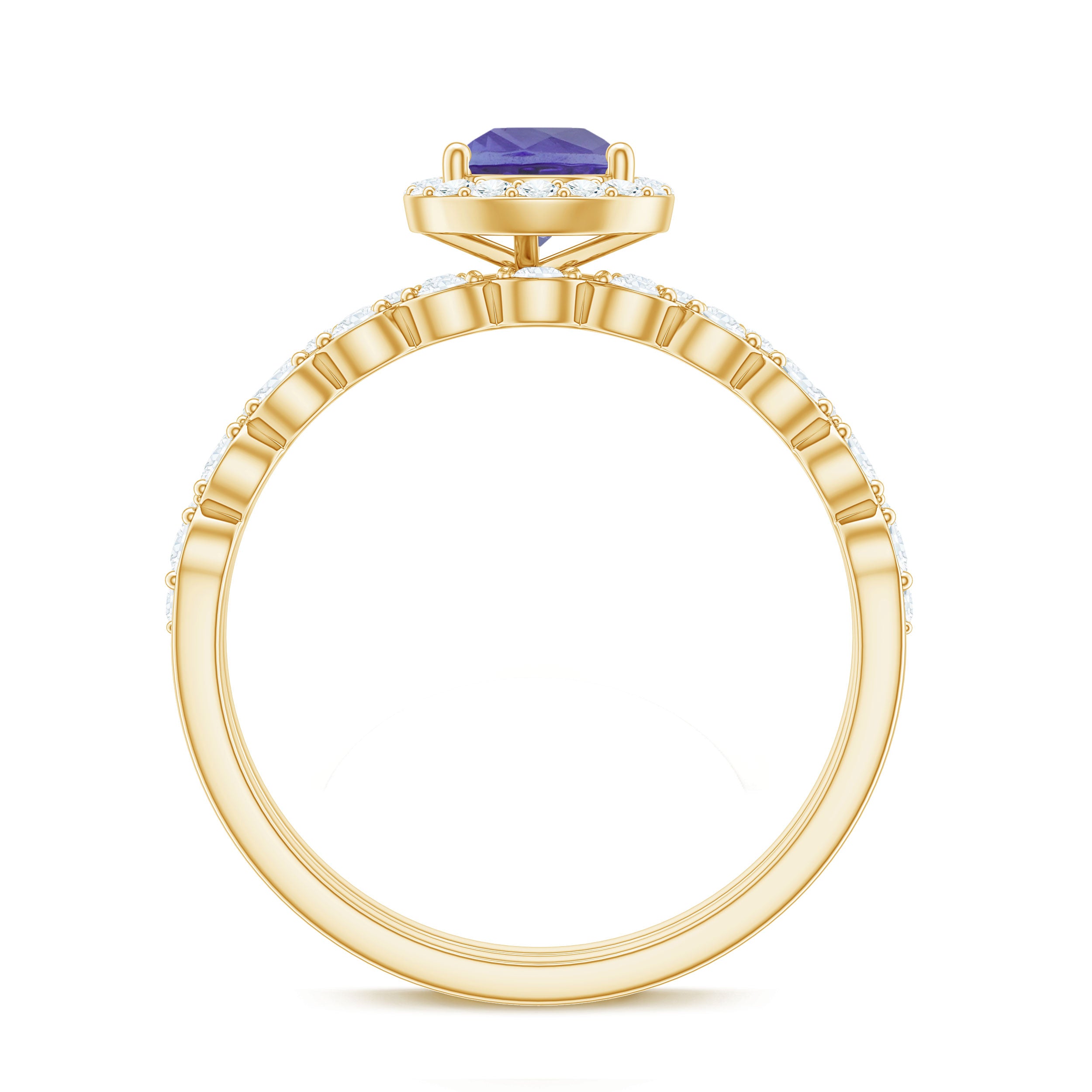 Rosec Jewels-Natural Pear Shape Tanzanite Diamond Wedding Engagement Ring Set of 2