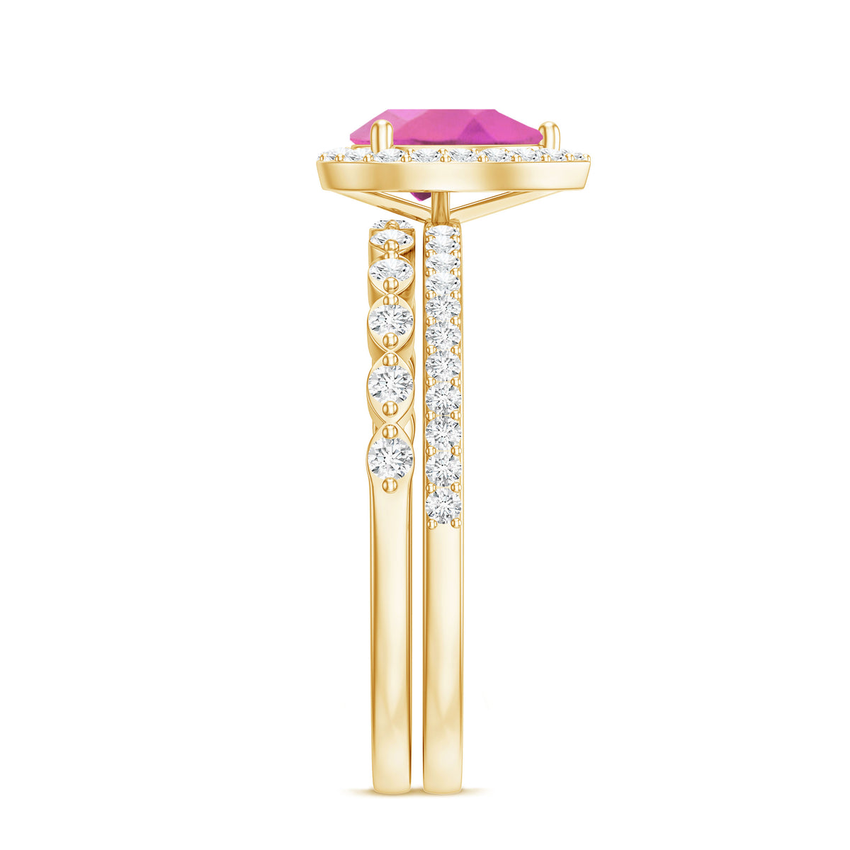 Teardrop Pink tourmaline Bridal Ring Set with Diamond AAA - Rosec Jewels