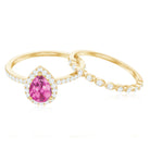 Teardrop Pink tourmaline Bridal Ring Set with Diamond AAA - Rosec Jewels