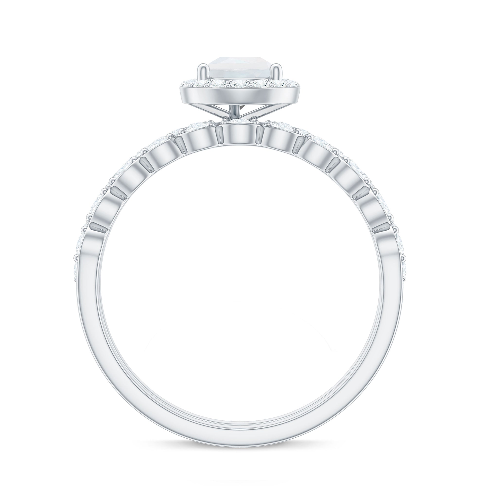 Teardrop Moonstone Bridal Ring Set with Diamond AAA - Rosec Jewels