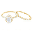 Teardrop Moonstone Bridal Ring Set with Diamond AAA - Rosec Jewels