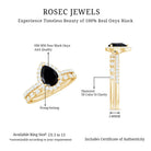 Pear Shaped Black Onyx and Diamond Halo Bridal Ring Set With Certificate AAA - Rosec Jewels