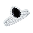 Rosec Jewels-Natural Pear Shape Black Spinel Diamond Wedding Engagement Ring Set of 2