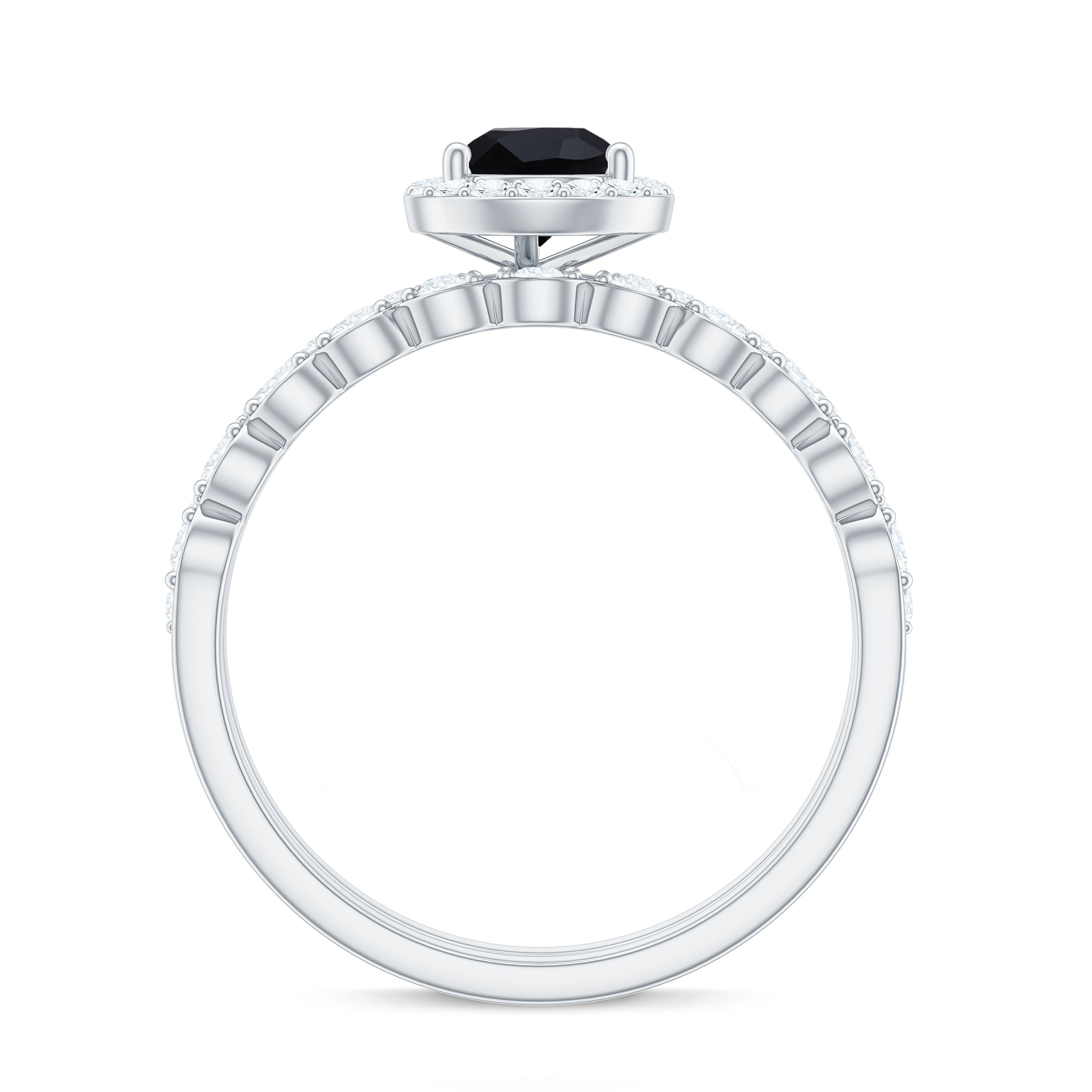 Rosec Jewels-Natural Pear Shape Black Spinel Diamond Wedding Engagement Ring Set of 2