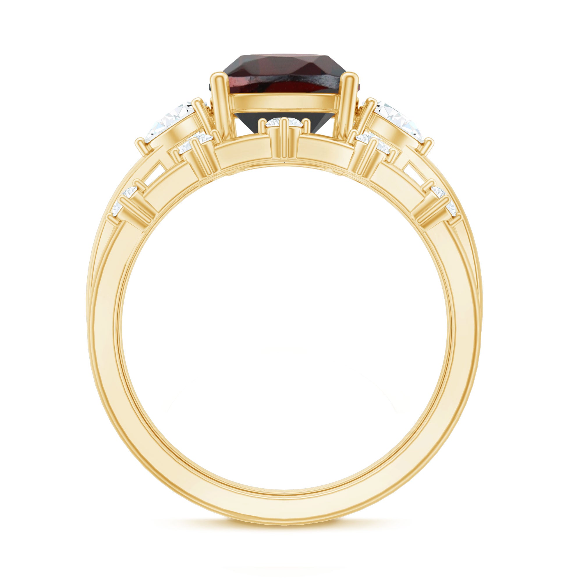 Rosec Jewels-Natural 8 mm Cushion Cut Garnet Diamond Wedding Bridal Ring Set