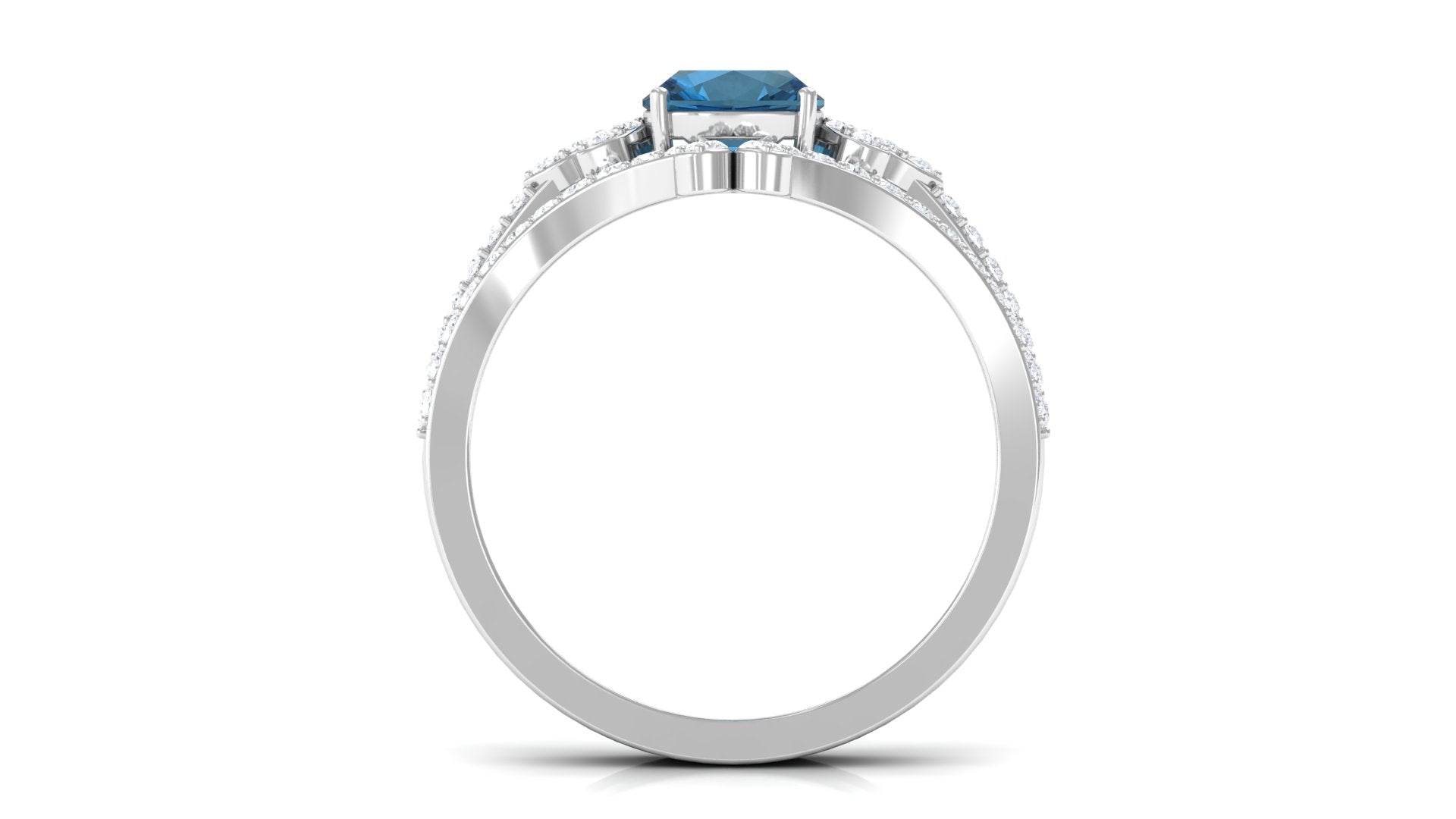 Rosec Jewels-Cushion Cut London Blue Topaz Designer Wedding Ring Set with Diamond Band