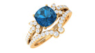 Rosec Jewels-Cushion Cut London Blue Topaz Designer Wedding Ring Set with Diamond Band
