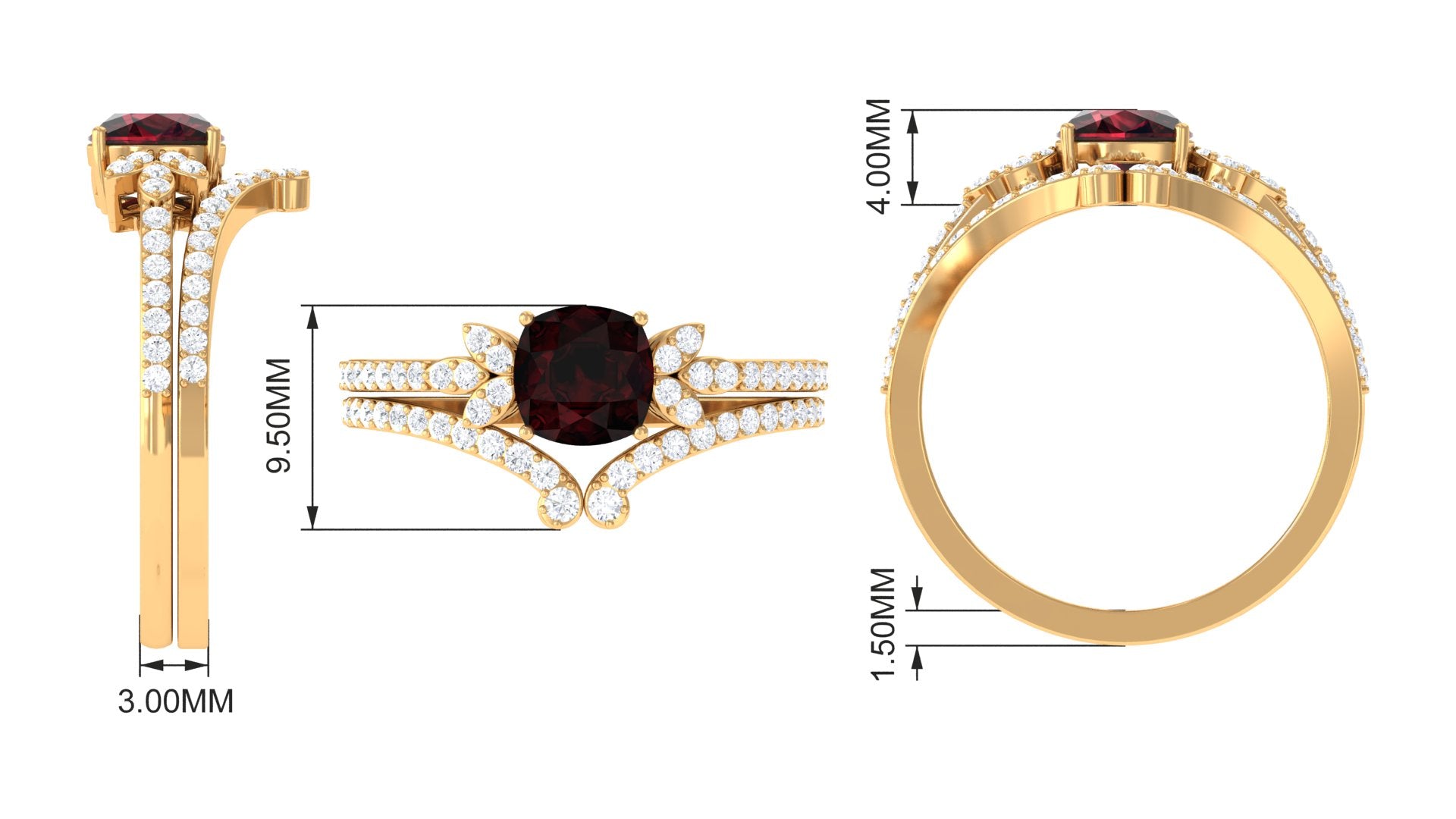 Cushion Cut Garnet and Diamond Designer Wedding Ring Set For Her AAA - Rosec Jewels