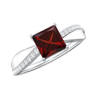 Princess Cut Garnet Solitaire Engagement Ring with Diamond AAA - Rosec Jewels