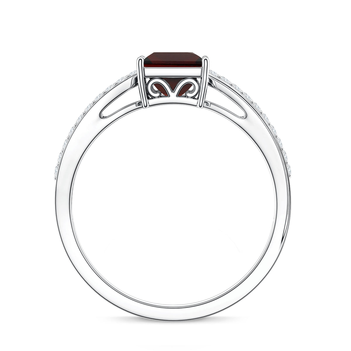 Princess Cut Garnet Solitaire Engagement Ring with Diamond AAA - Rosec Jewels
