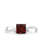 Princess Cut Garnet Solitaire Engagement Ring with Diamond AAA - Rosec Jewels