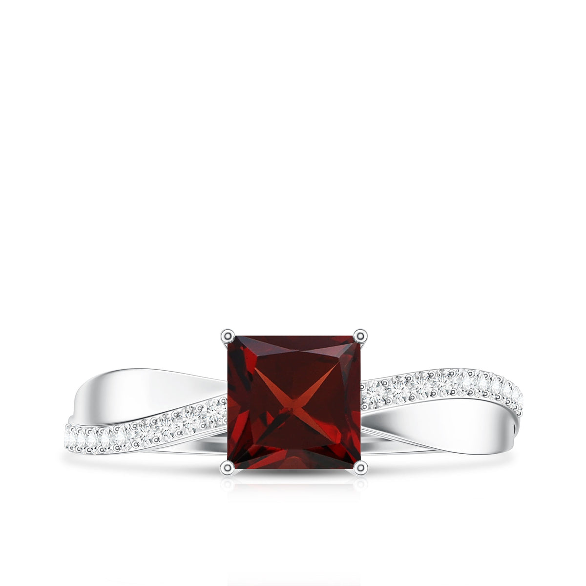 Princess Cut Garnet Solitaire Engagement Ring with Diamond AAA - Rosec Jewels