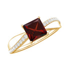 Princess Cut Garnet Solitaire Engagement Ring with Diamond AAA - Rosec Jewels