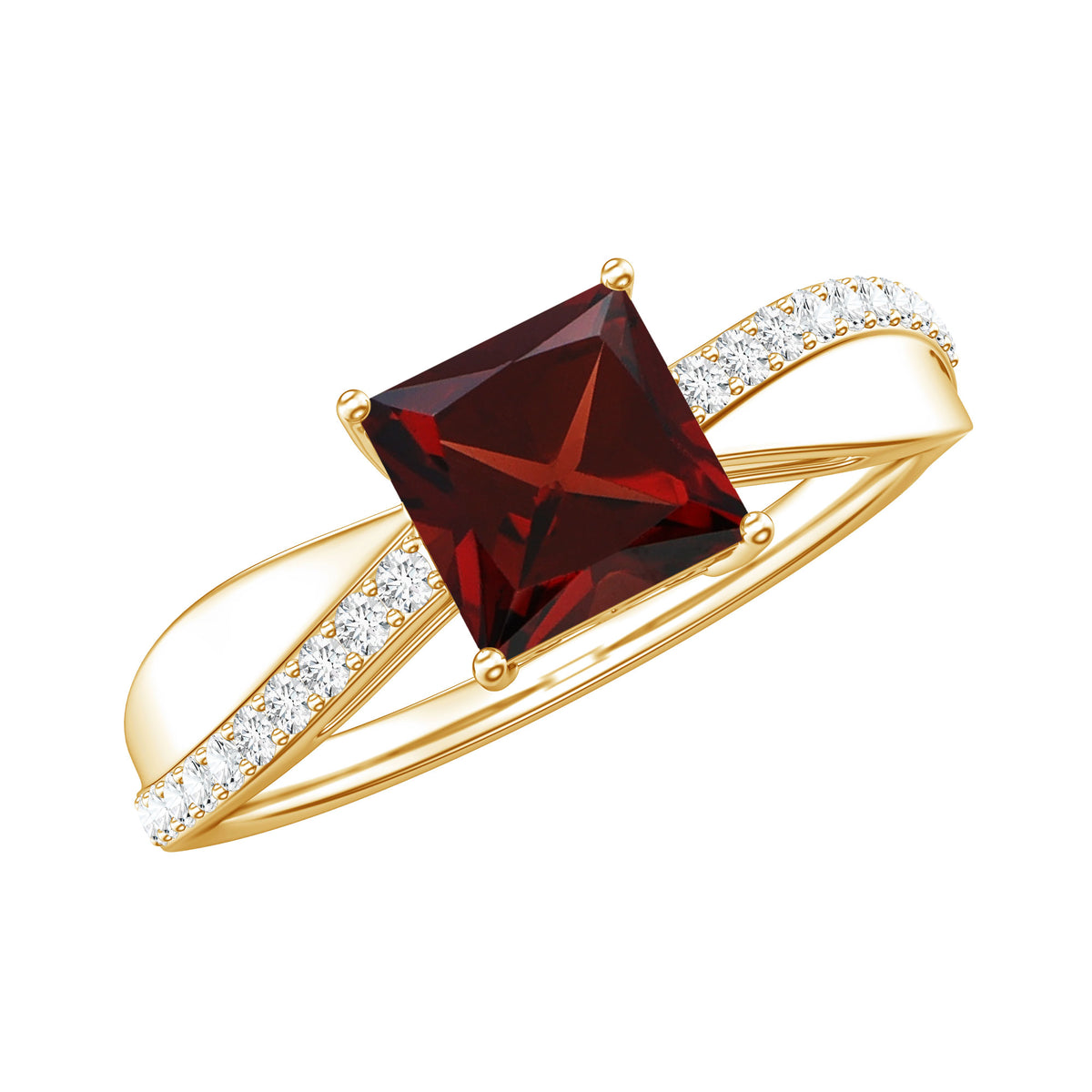 Princess Cut Garnet Solitaire Engagement Ring with Diamond AAA - Rosec Jewels