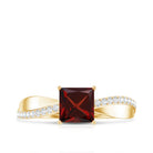 Princess Cut Garnet Solitaire Engagement Ring with Diamond AAA - Rosec Jewels