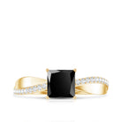 0.5 Carat Princess Cut Black Onyx Solitaire Engagement Ring with Diamond AAA - Rosec Jewels