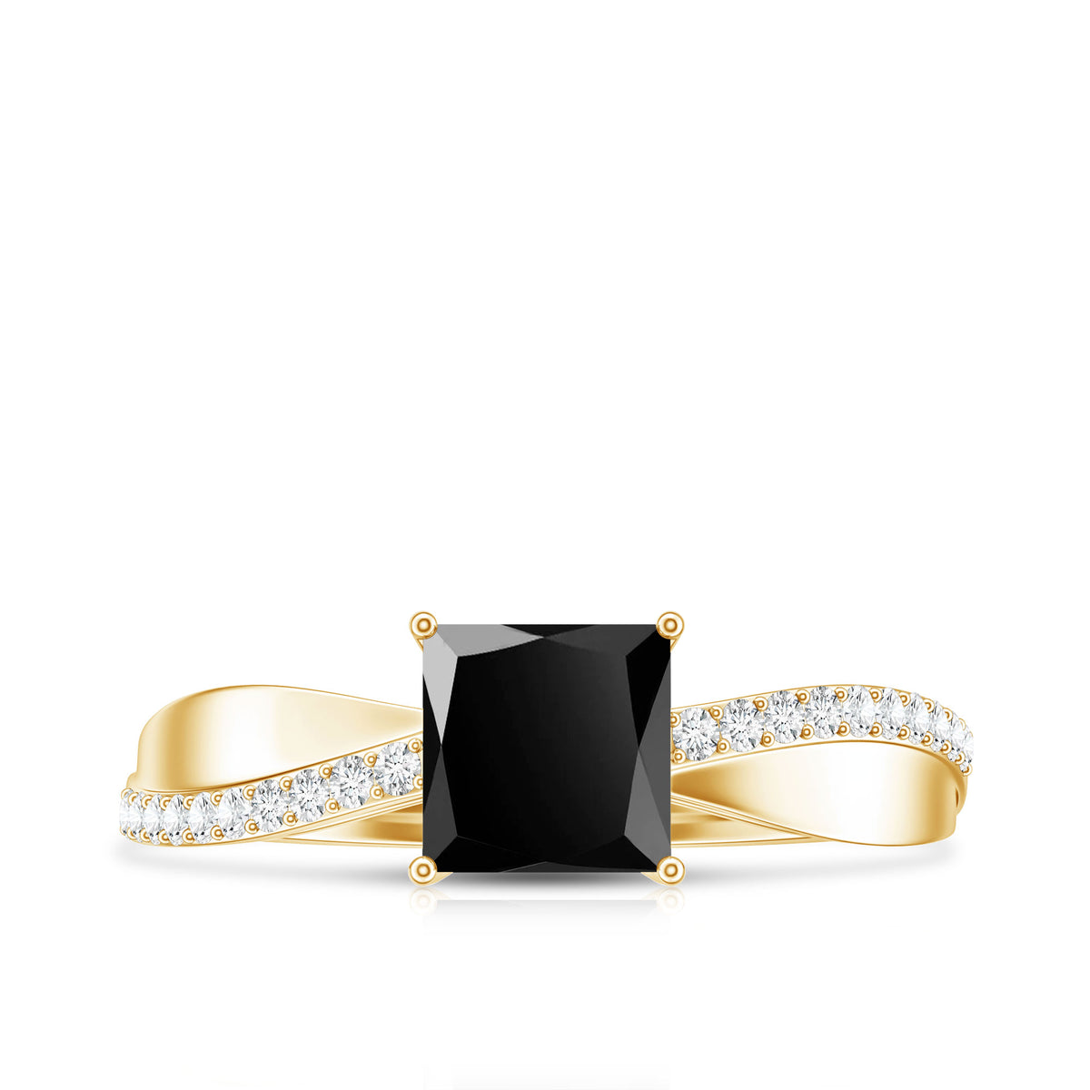 0.5 Carat Princess Cut Black Onyx Solitaire Engagement Ring with Diamond AAA - Rosec Jewels