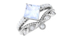 Rosec Jewels-Princess Cut Moonstone Vintage Ring Set with Diamond