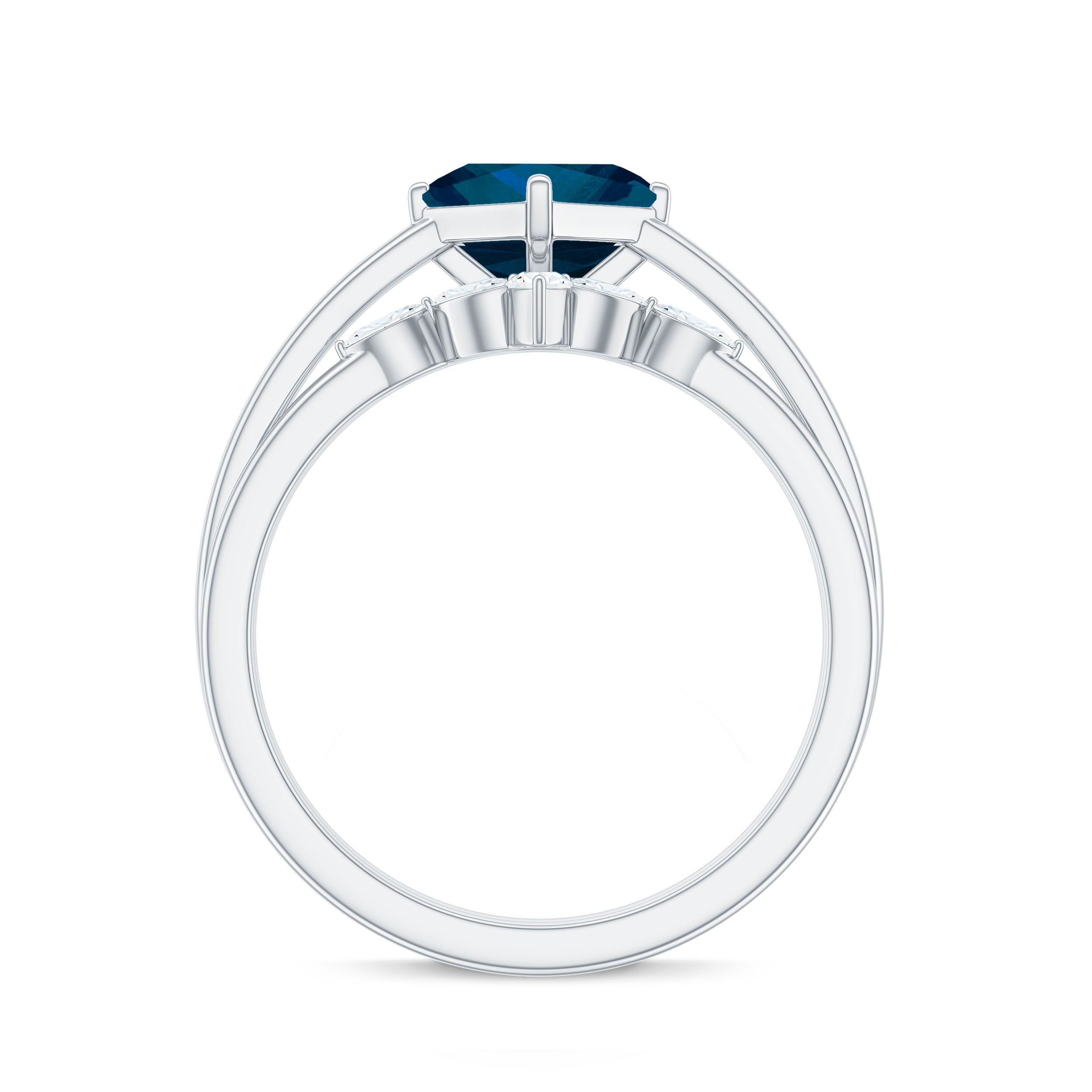 Rosec Jewels-Princess Cut London Blue Topaz Designer Wedding Ring Set for Women