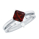 6MM Princess Cut Garnet Solitaire Bridal Ring Set with Diamonds AAA - Rosec Jewels