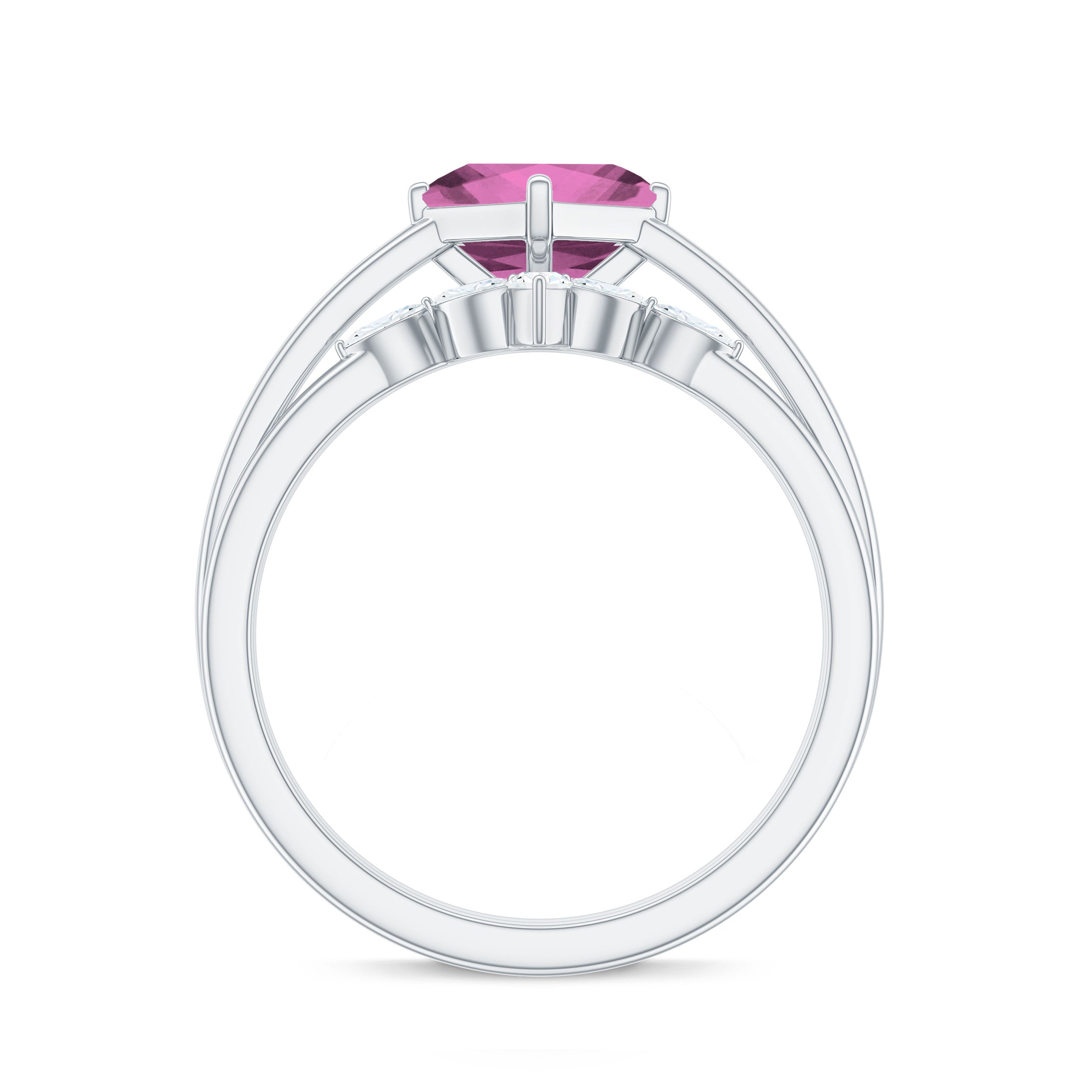 Princess Cut Pink Tourmaline Solitaire Ring Set with Diamond AAA - Rosec Jewels