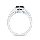 5mm Princess Cut Black Onyx Solitaire Rings Set with Diamond Enhancer AAA - Rosec Jewels