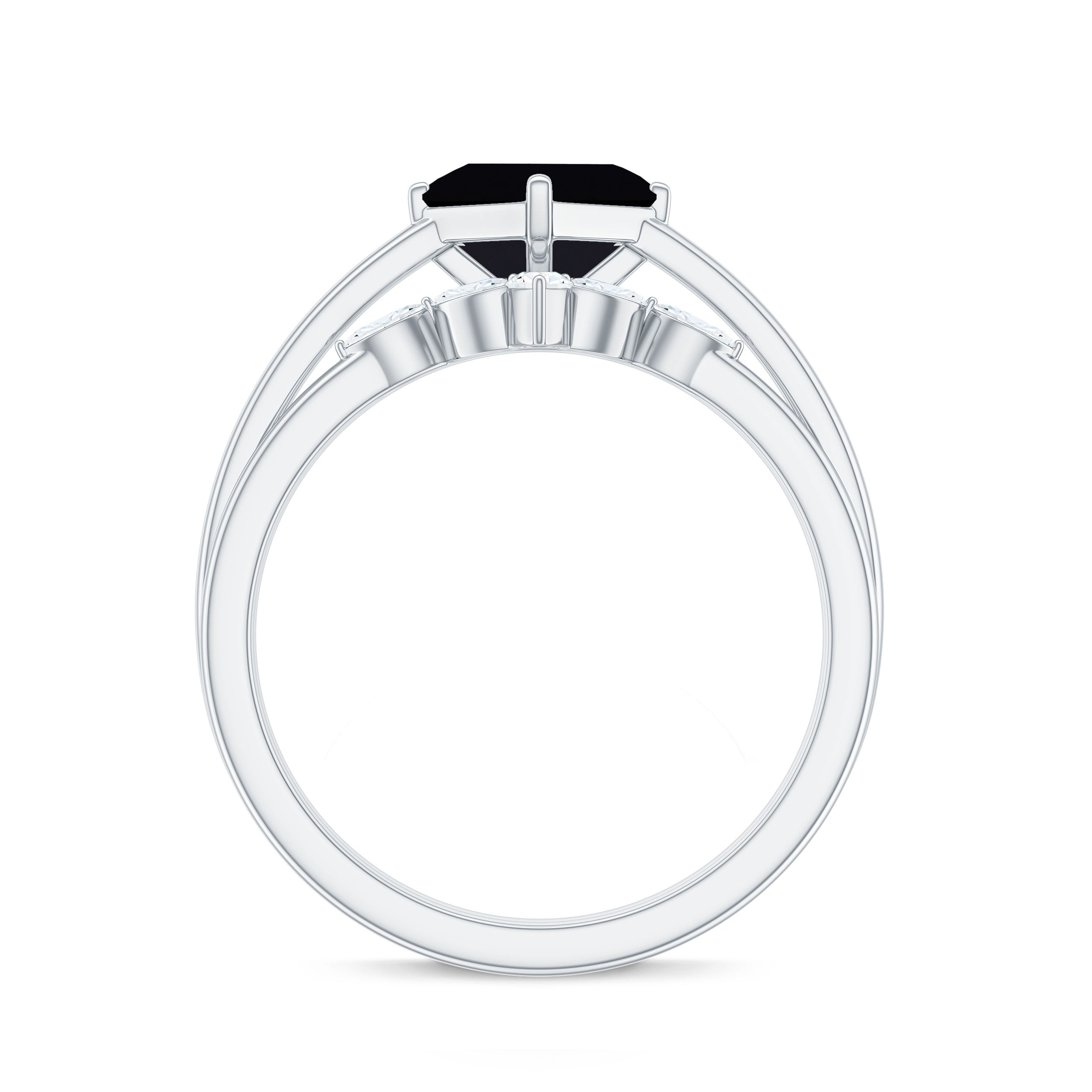 5mm Princess Cut Black Onyx Solitaire Rings Set with Diamond Enhancer AAA - Rosec Jewels