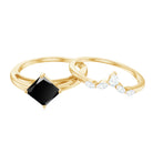 5mm Princess Cut Black Onyx Solitaire Rings Set with Diamond Enhancer AAA - Rosec Jewels