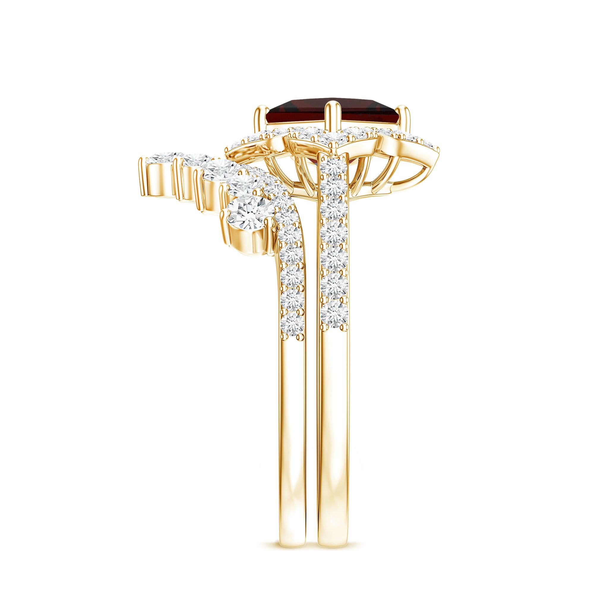 Rosec Jewels-Princess Cut Garnet Designer Wedding Ring Set with Moissanite