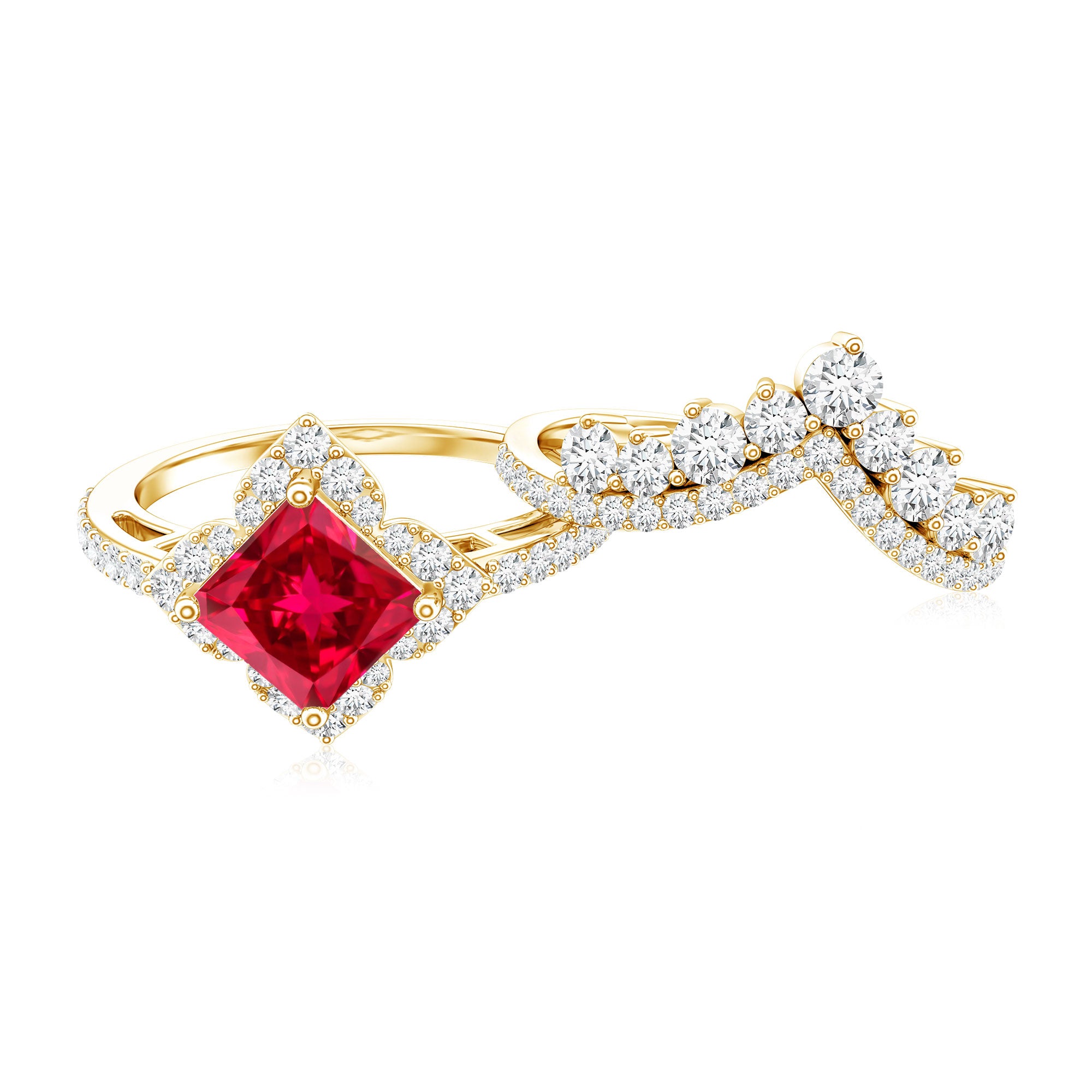 3.25 CT Designer Created Ruby and Moissanite Wedding Ring Set AAAA - Rosec Jewels