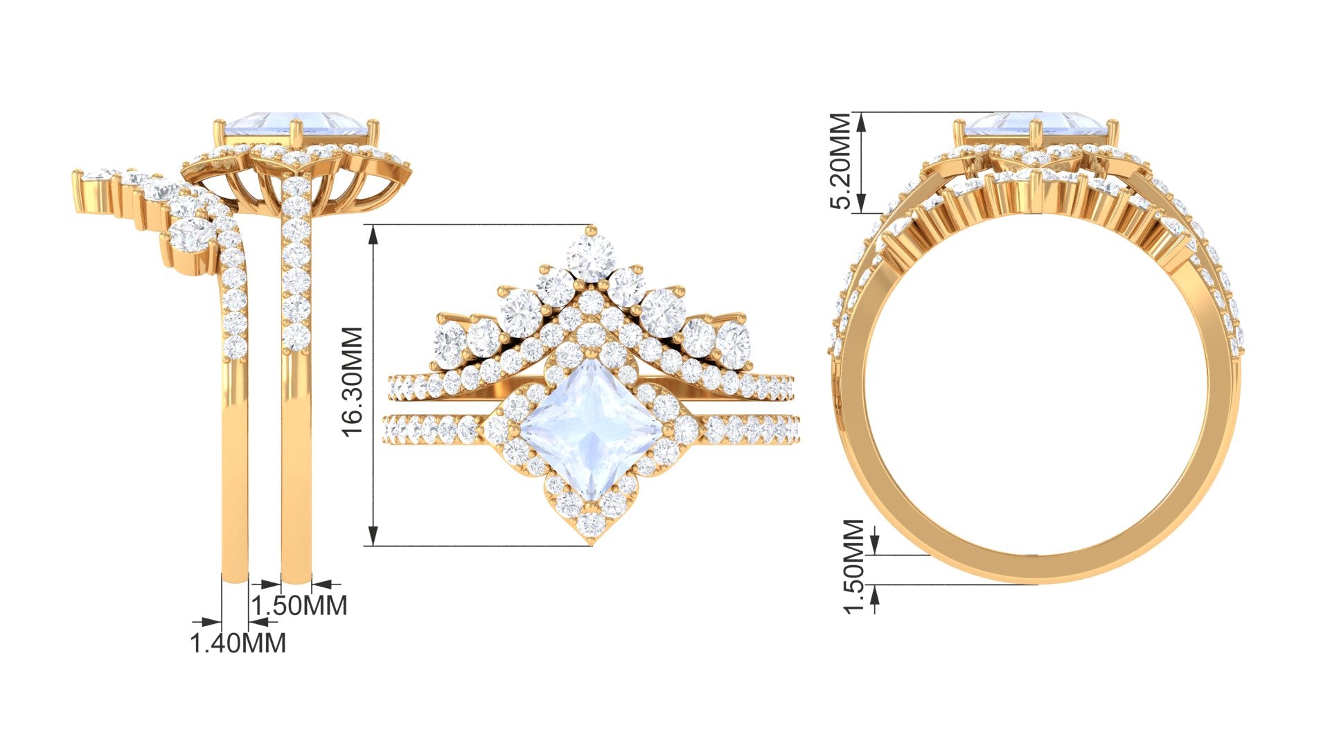Moonstone and Moissanite Statement Wedding Ring Set AAA - Rosec Jewels