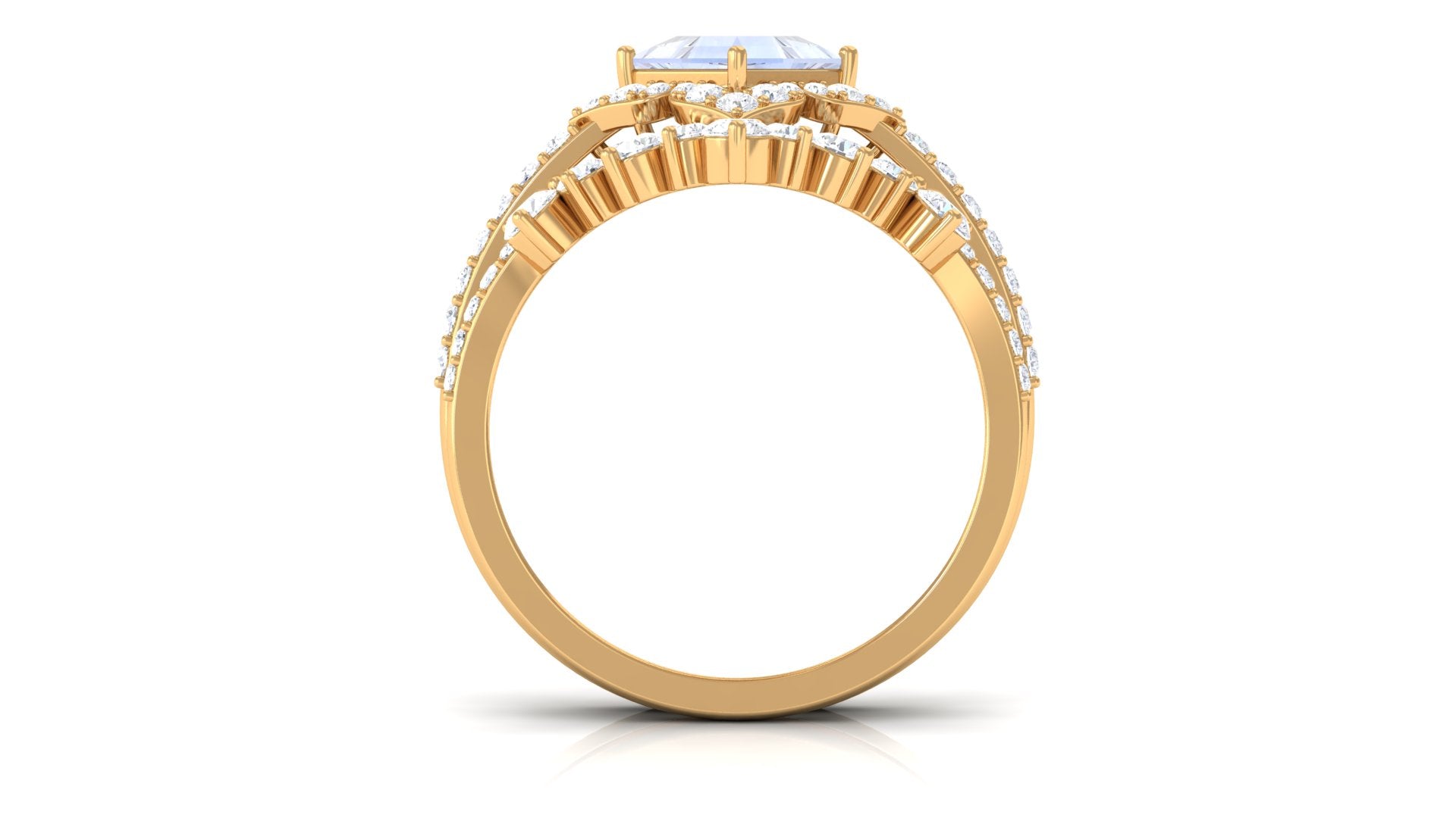 Moonstone and Moissanite Statement Wedding Ring Set AAA - Rosec Jewels