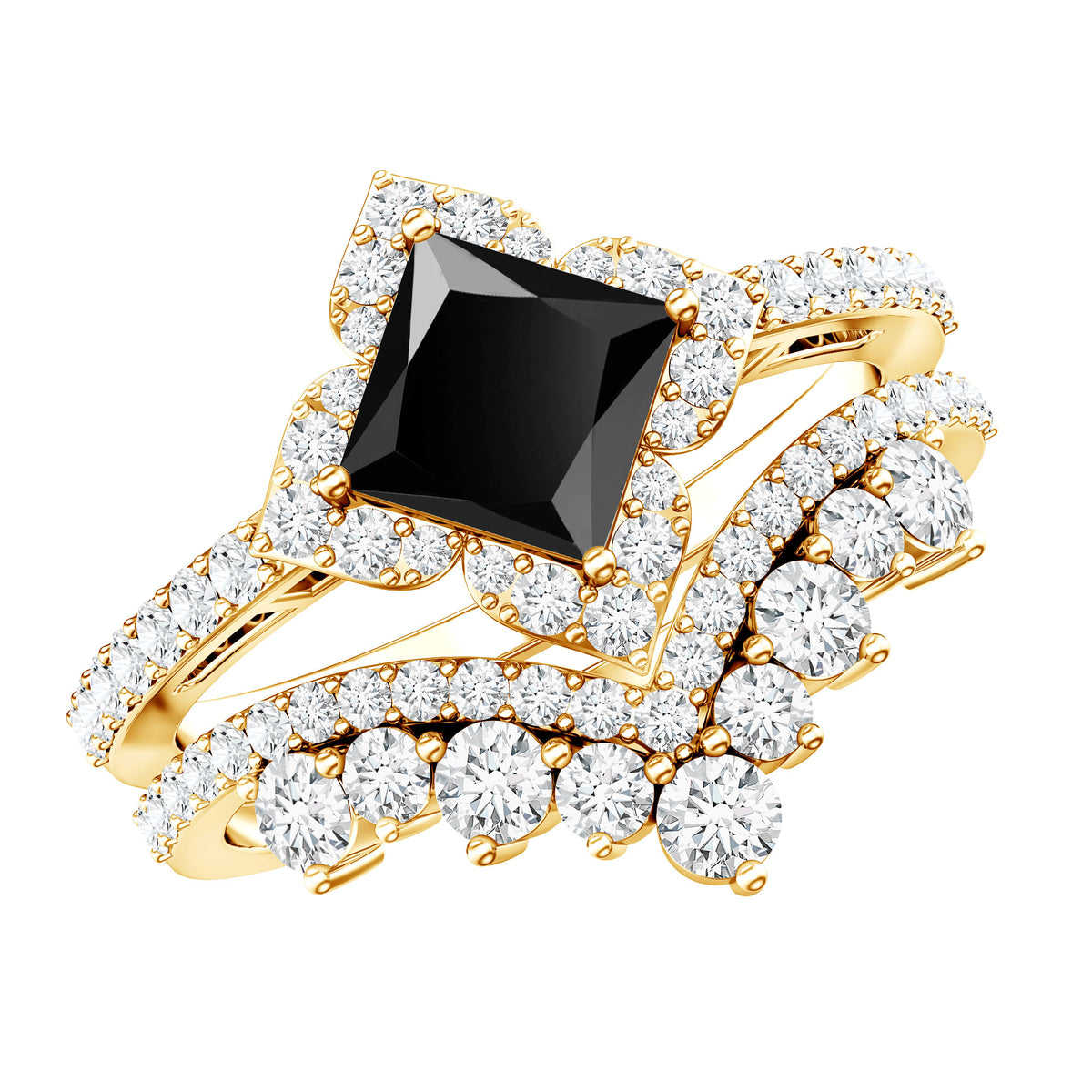 0.5 Carat Black Onyx and Moissanite Statement Wedding Ring Set AAA - Rosec Jewels