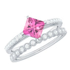 1 Carat Princess Cut Pink Tourmaline Ring with Diamond Wedding Band AAA - Rosec Jewels
