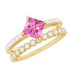 1 Carat Princess Cut Pink Tourmaline Ring with Diamond Wedding Band AAA - Rosec Jewels